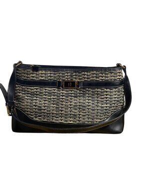Etienne Aigner Woven Jute Black& Biege Shoulder Bag With Gold Tone Accents VTG